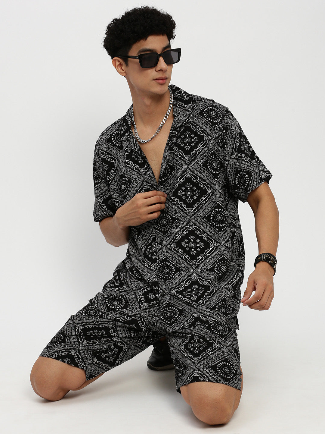 Men Black Printed Co ordSet