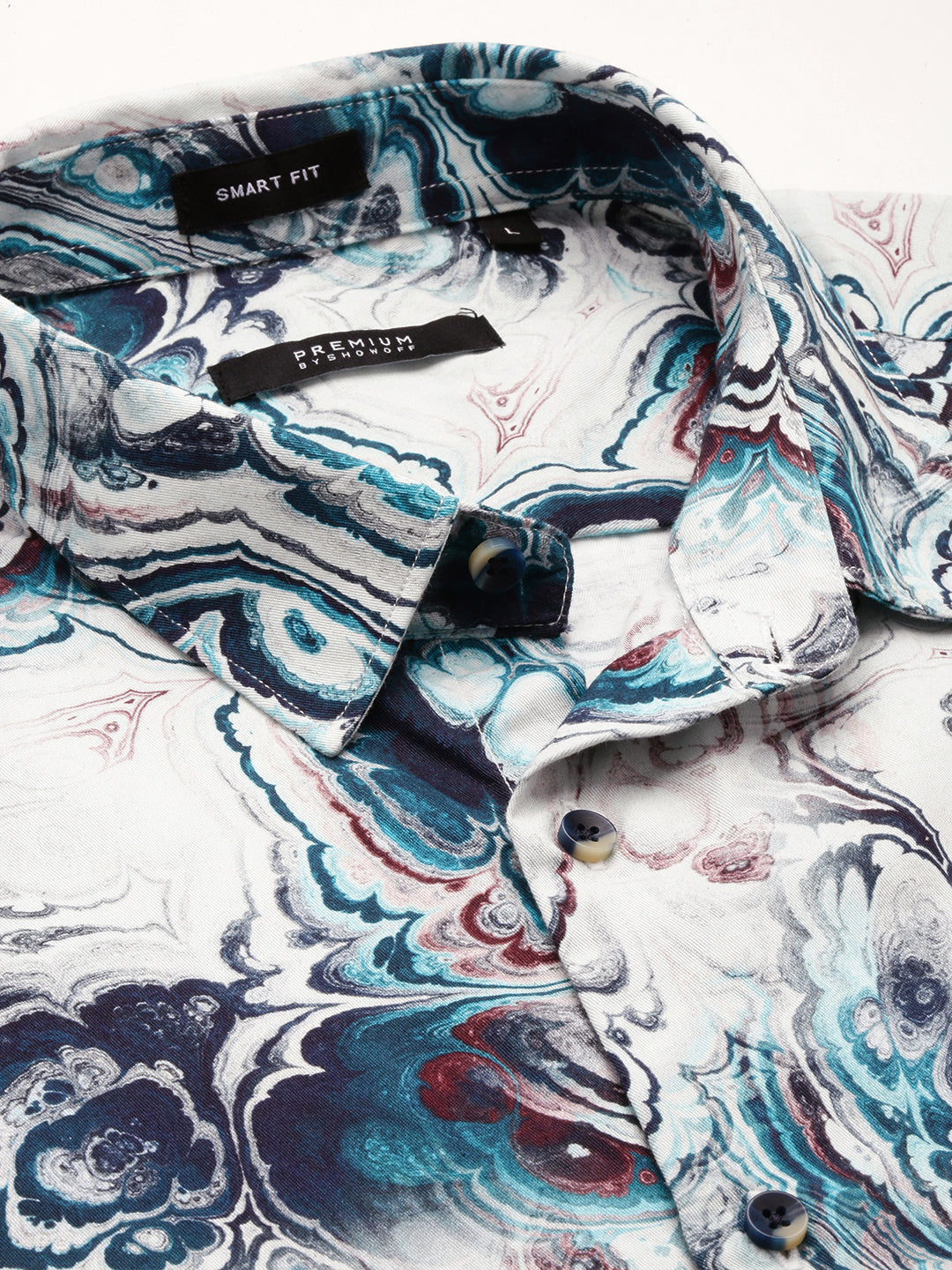 Men Blue Spread Collar Abstract Shirt