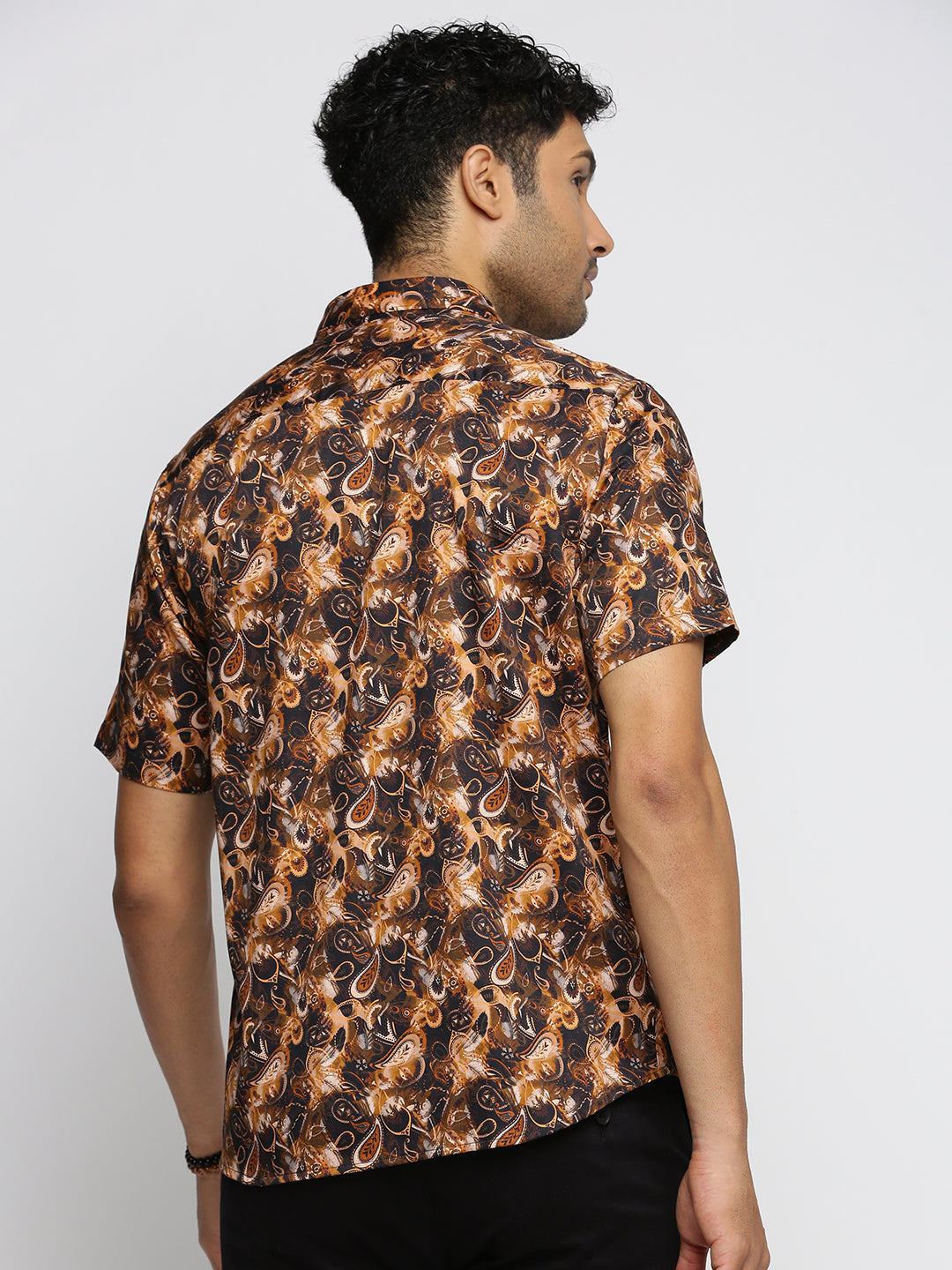 Men Brown Spread Collar Ethnic Motifs Shirt