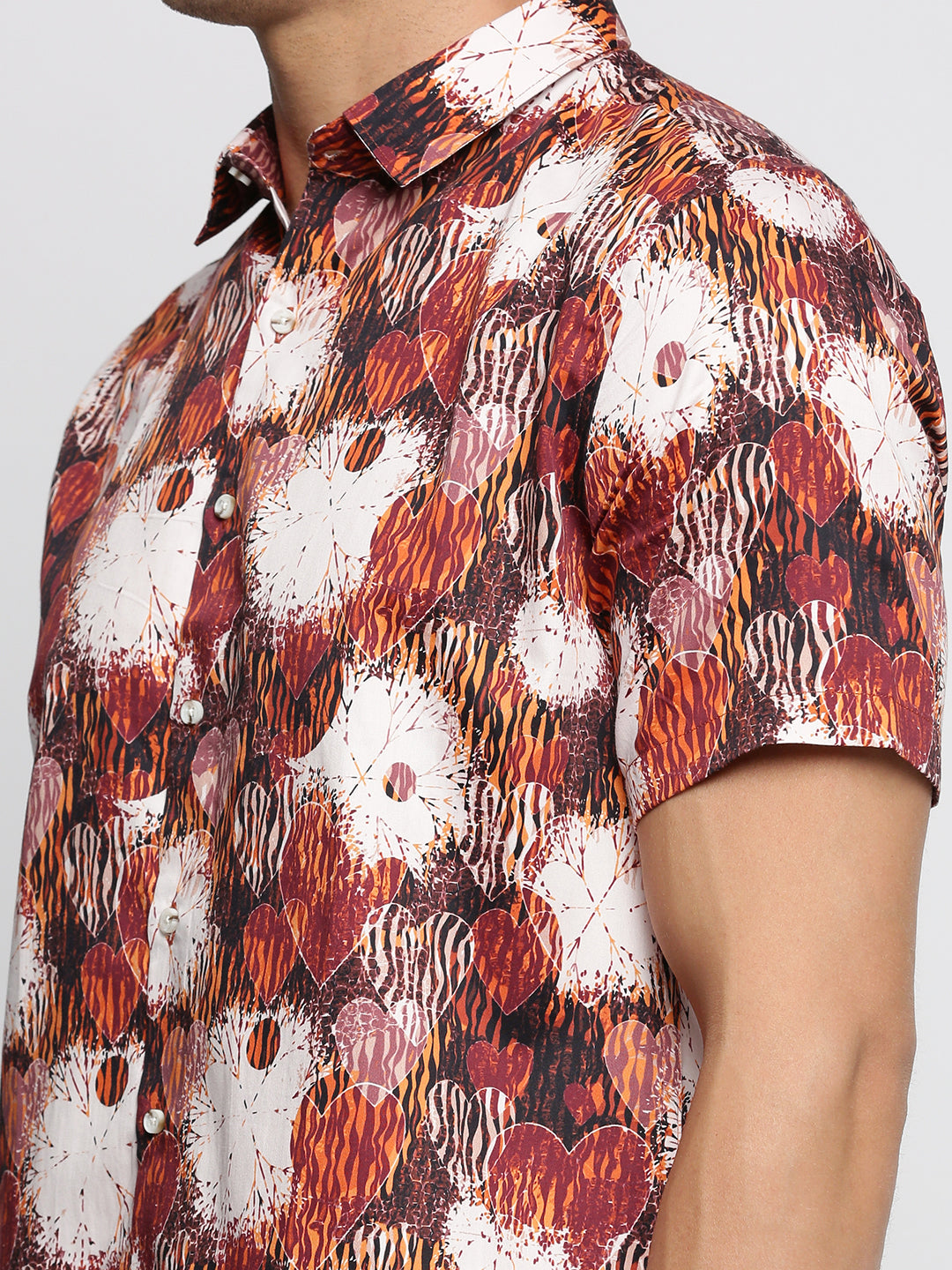 Men Brown Spread Collar Abstract Shirt