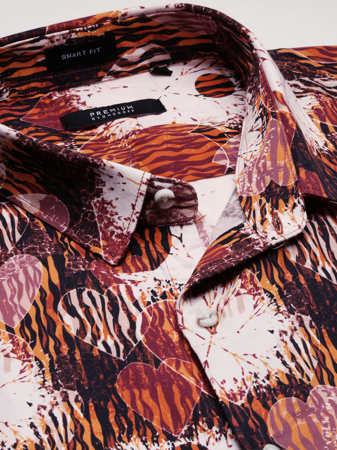 Men Brown Spread Collar Abstract Shirt