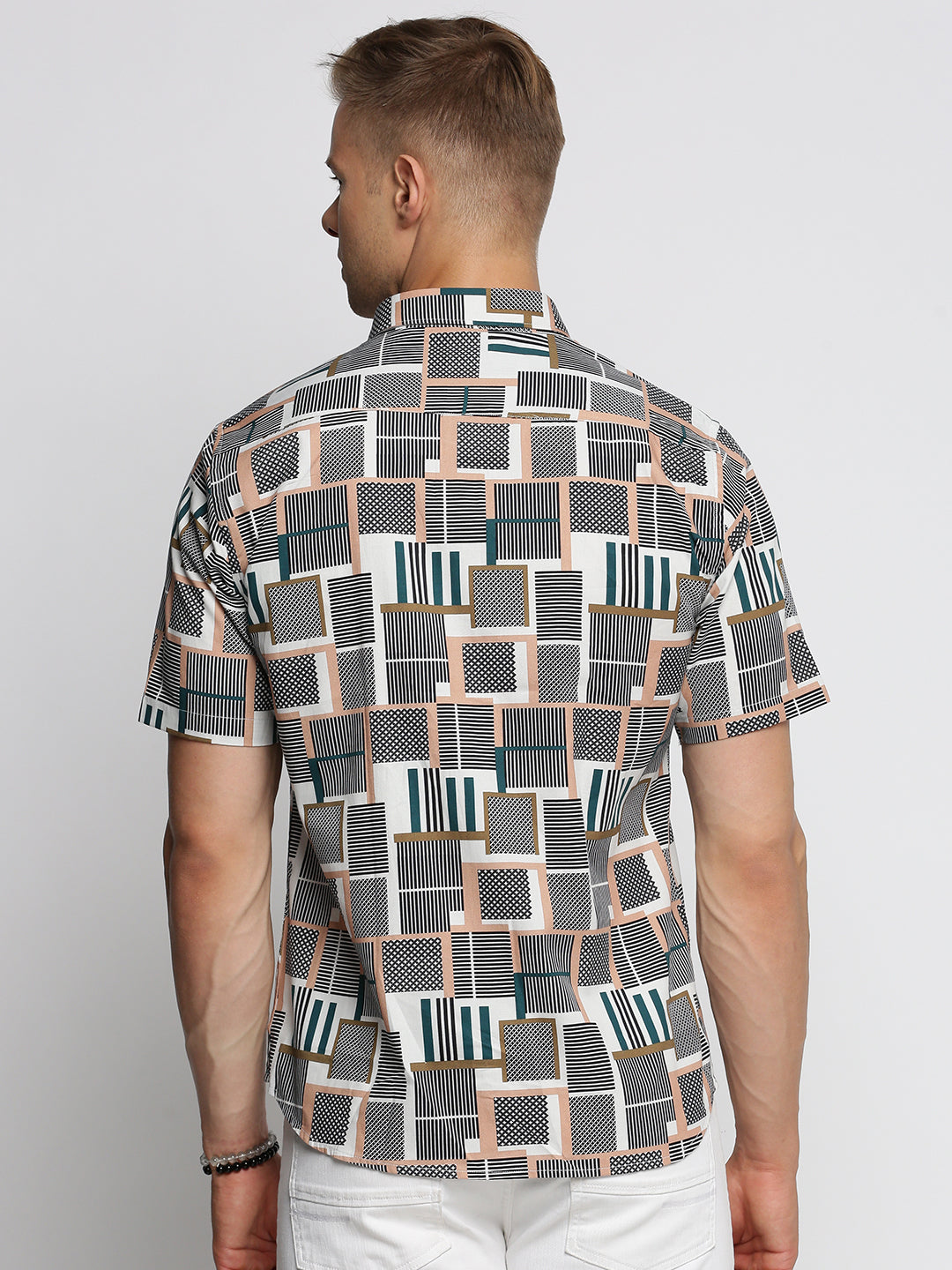 Men Grey Spread Collar Geometric Shirt