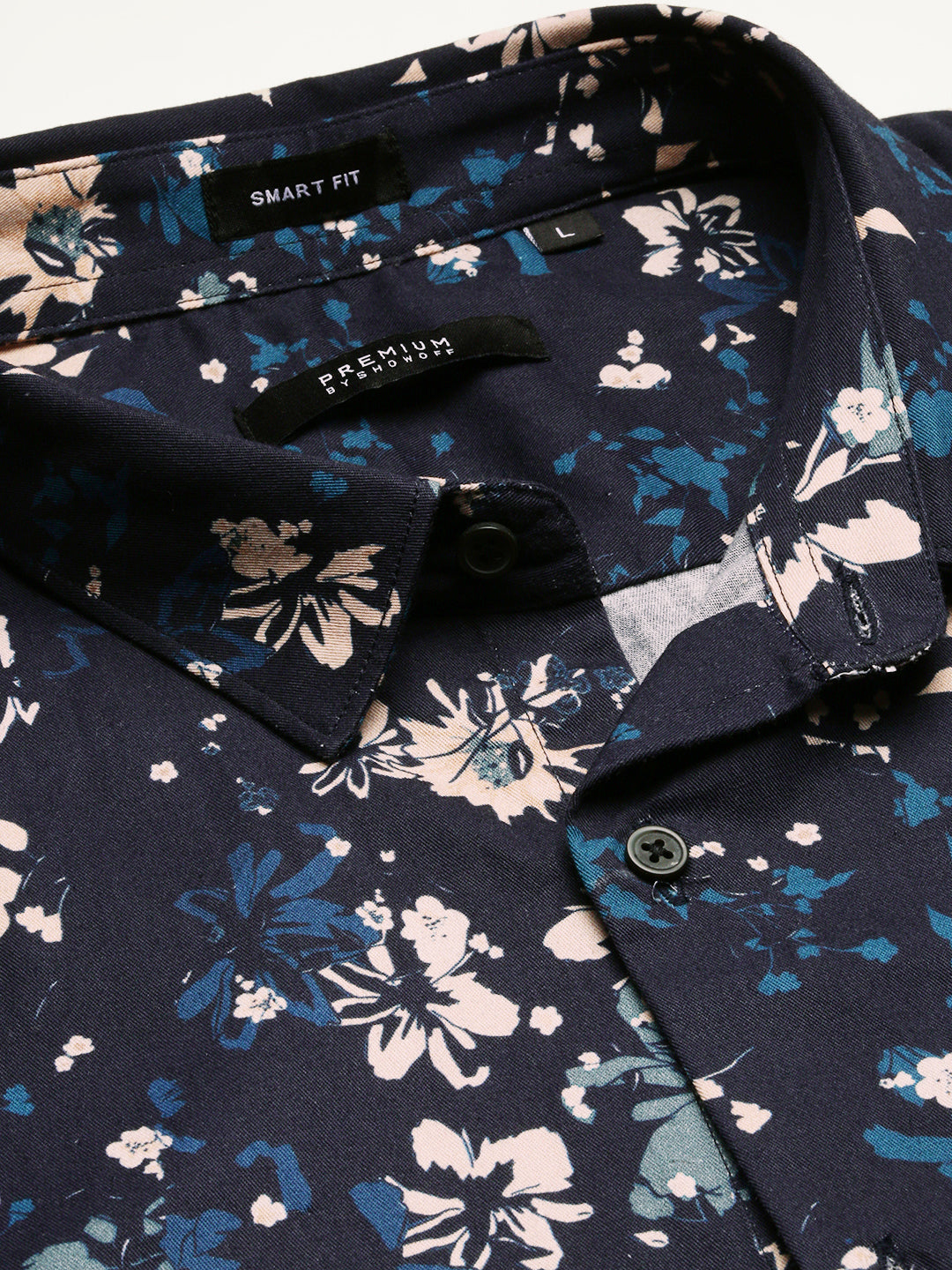 Men Navy Blue Spread Collar Floral Shirt