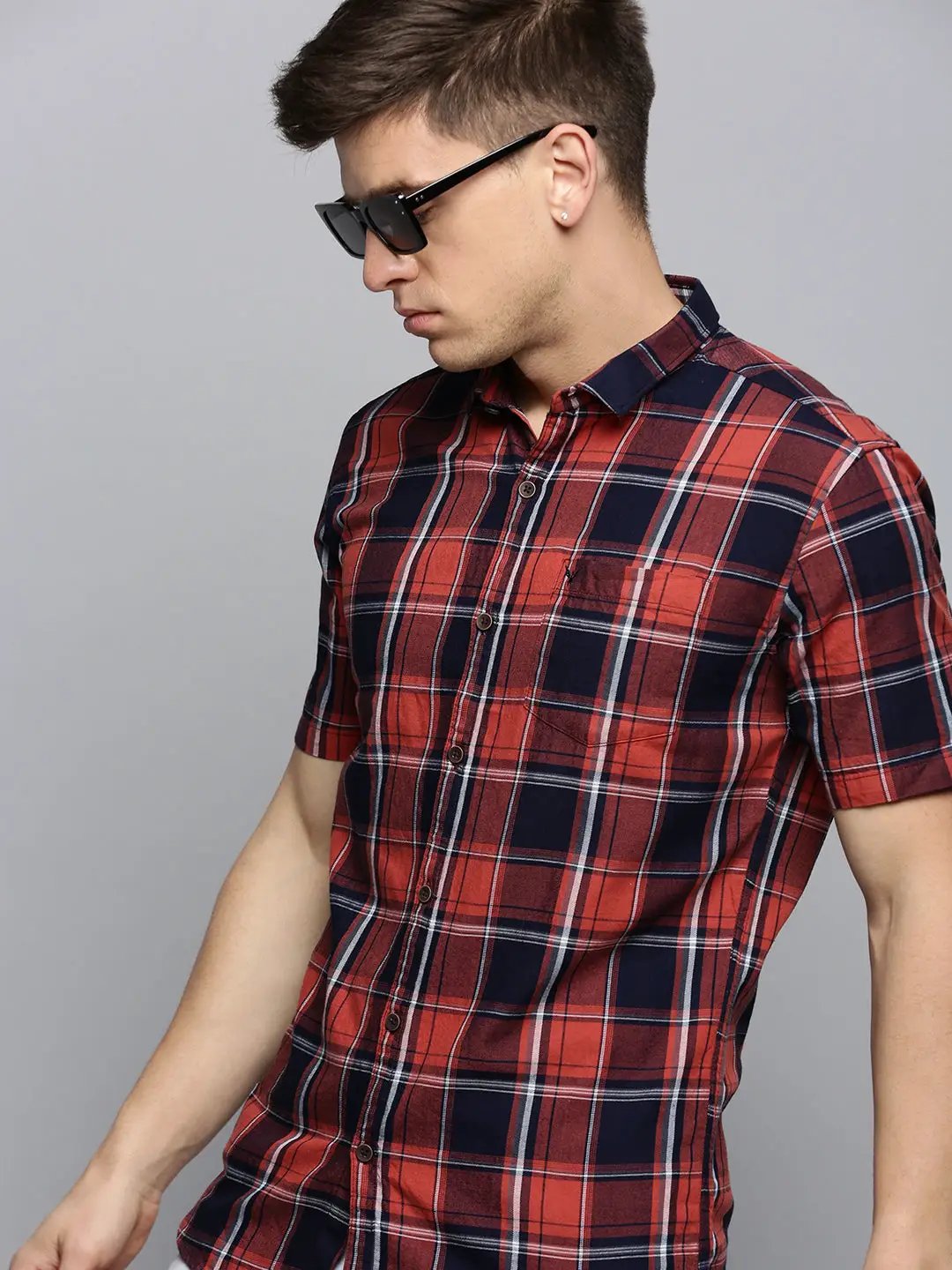Men's Navy Checked Casual Shirt