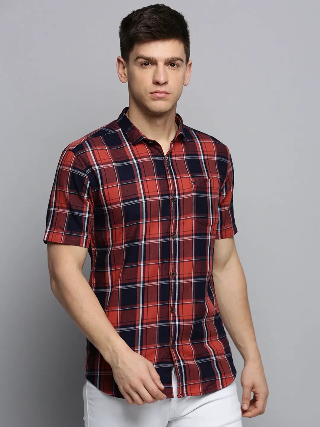 Men's Navy Checked Casual Shirt