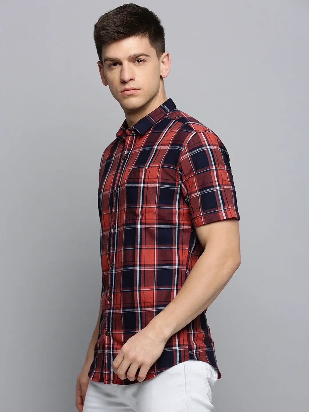 Men's Navy Checked Casual Shirt