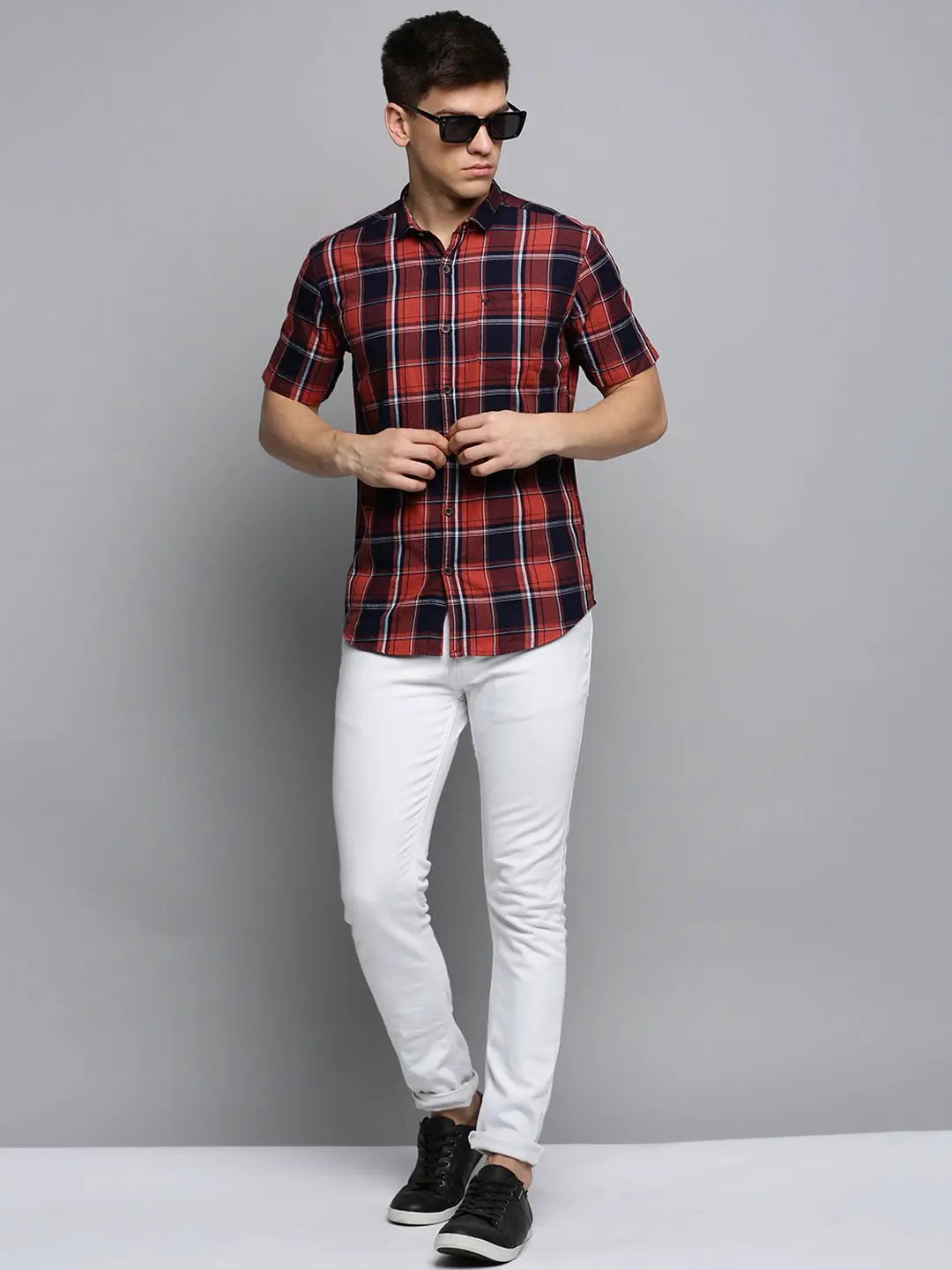 Men's Navy Checked Casual Shirt