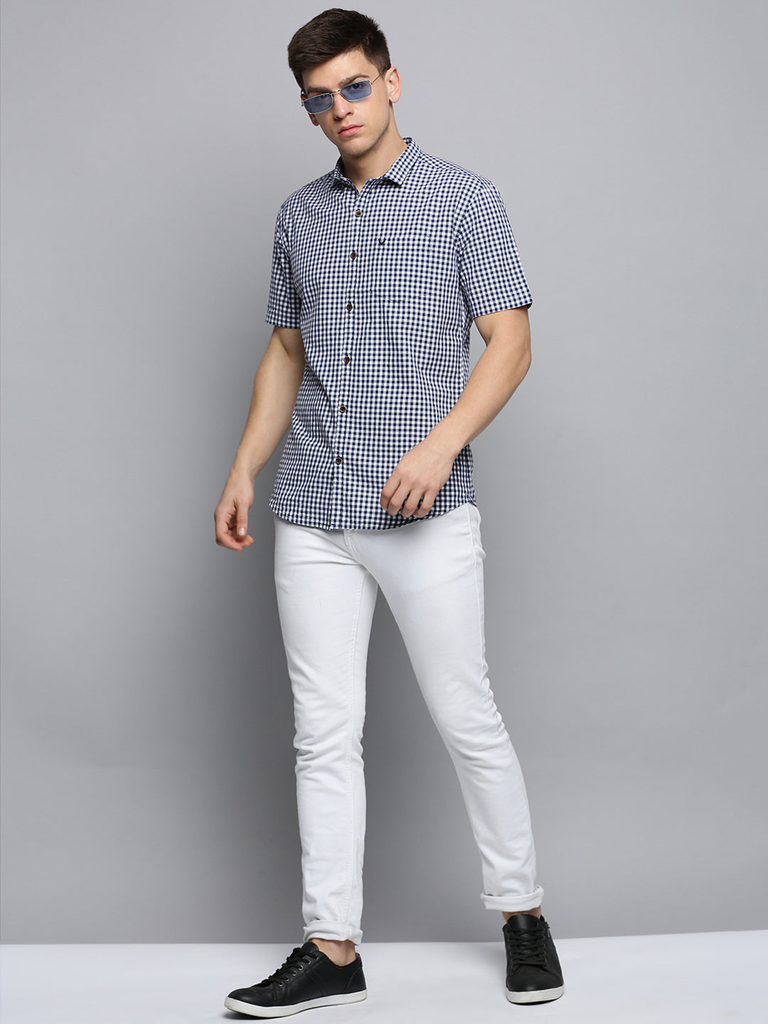 Men's Navy Checked Casual Shirt