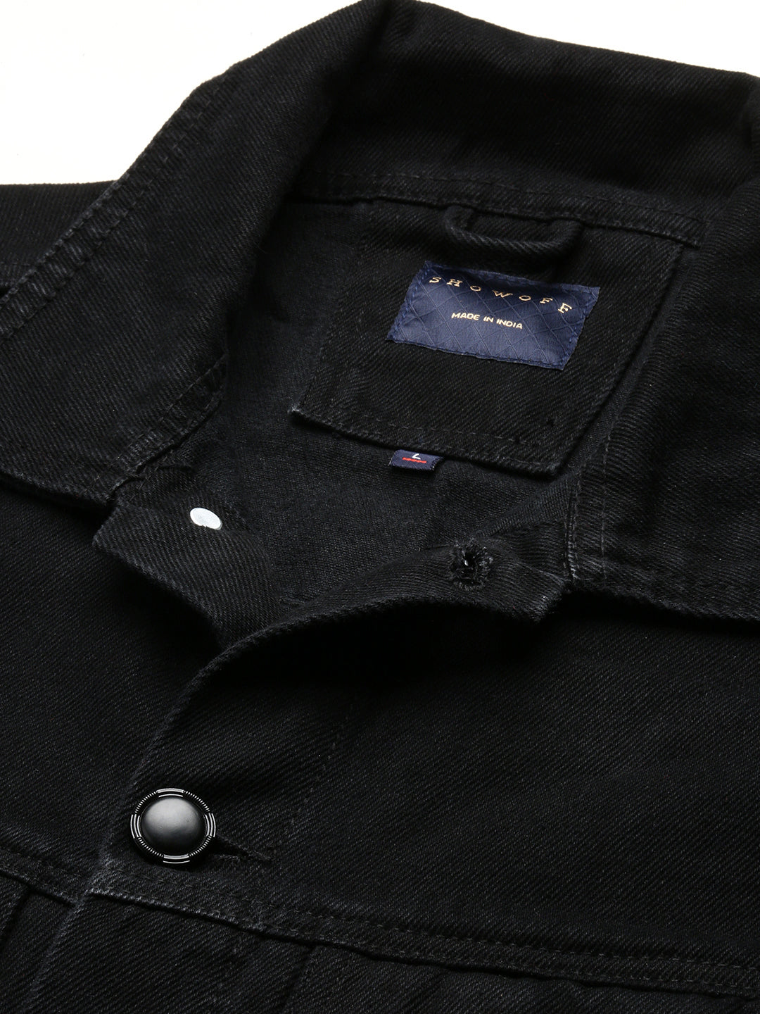 Men's Black Spread Collar Solid Denim Jacket
