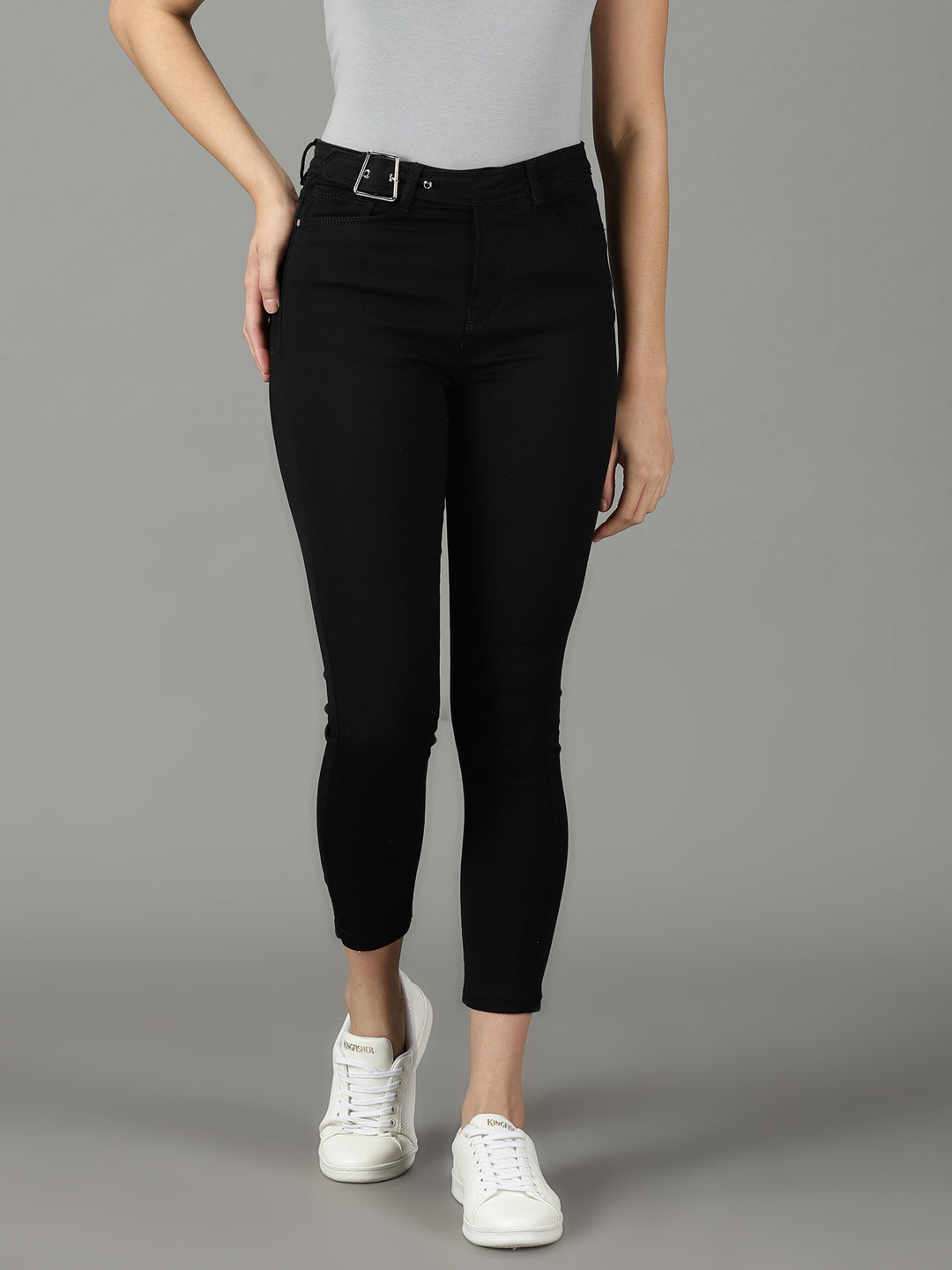 Women's Black Solid Slim Fit Denim Jeans