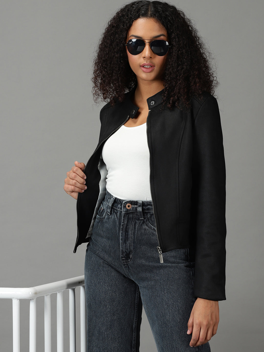Women's Black Solid Open Front Jacket