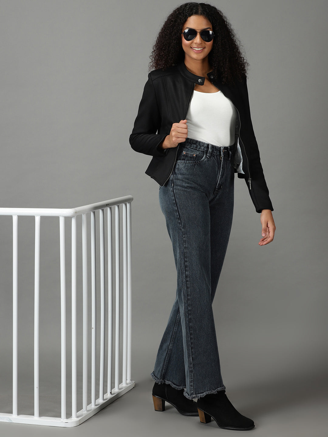 Women's Black Solid Open Front Jacket