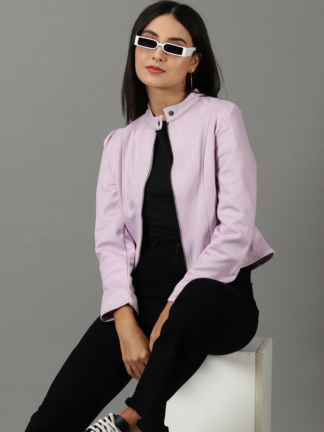 Women's Lavender Solid Open Front Jacket