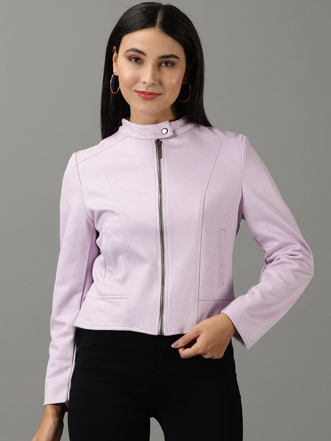 Women's Lavender Solid Open Front Jacket