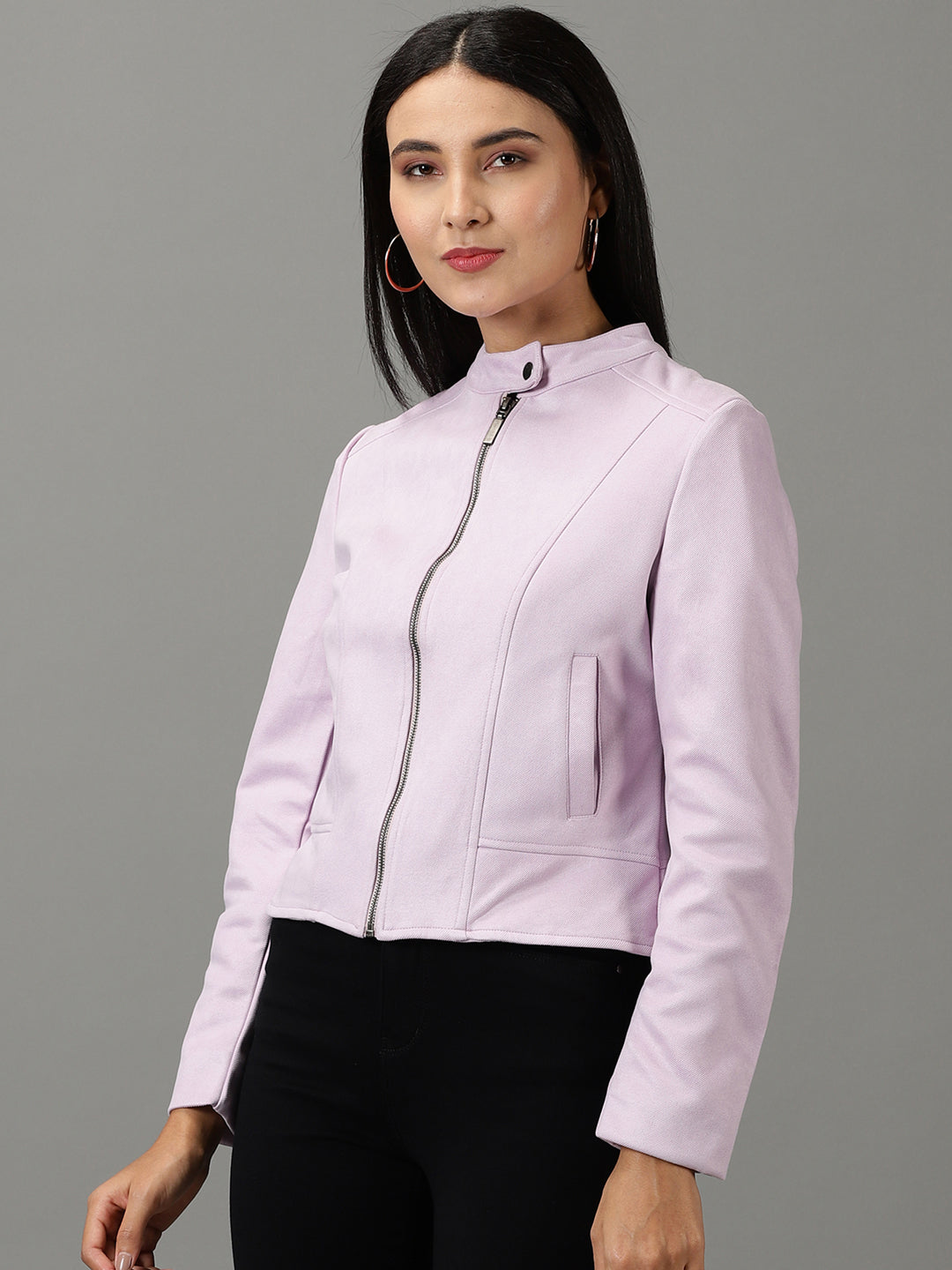 Women's Lavender Solid Open Front Jacket