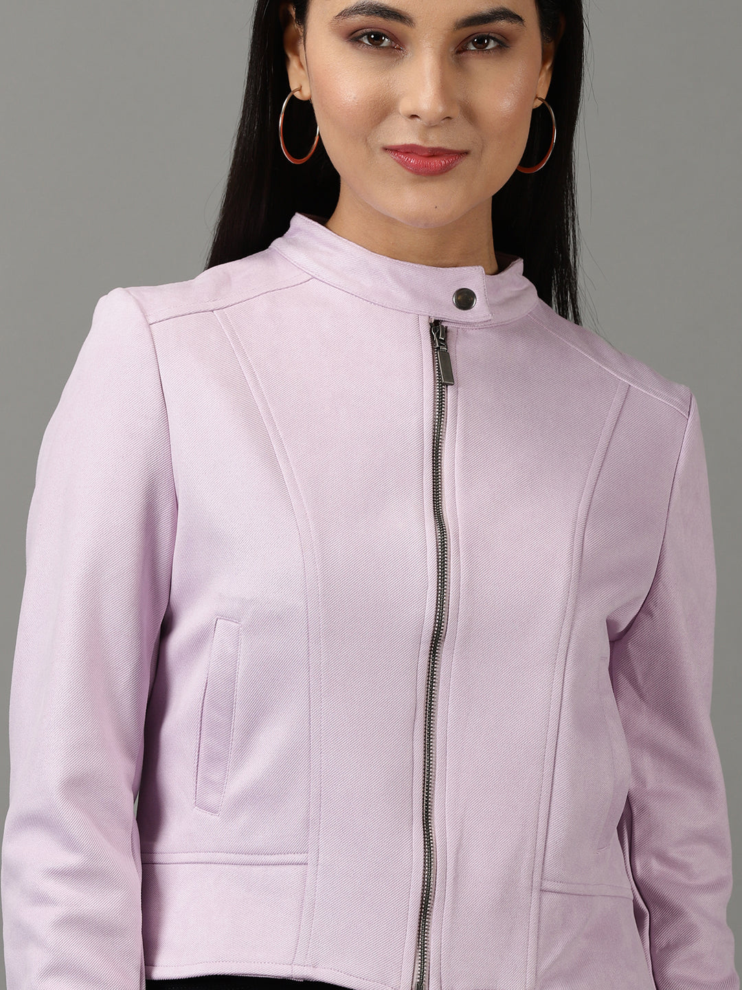 Women's Lavender Solid Open Front Jacket