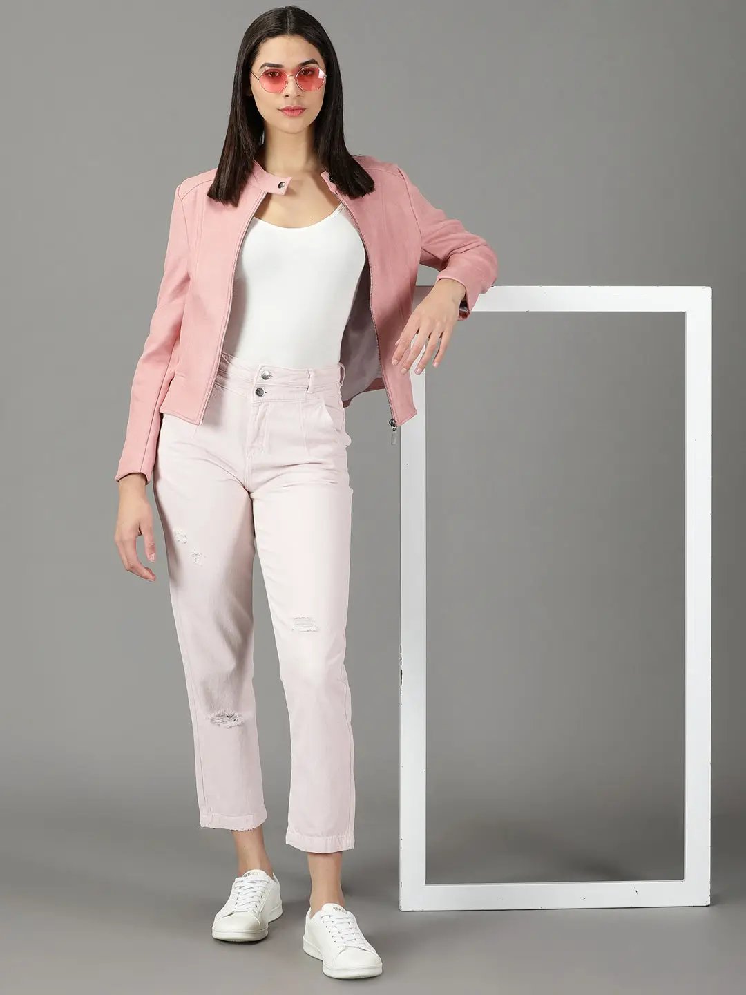 Women's Peach Corduroy Bomber Jacket