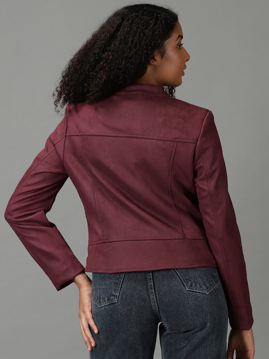 Women's Purple Solid Open Front Jacket