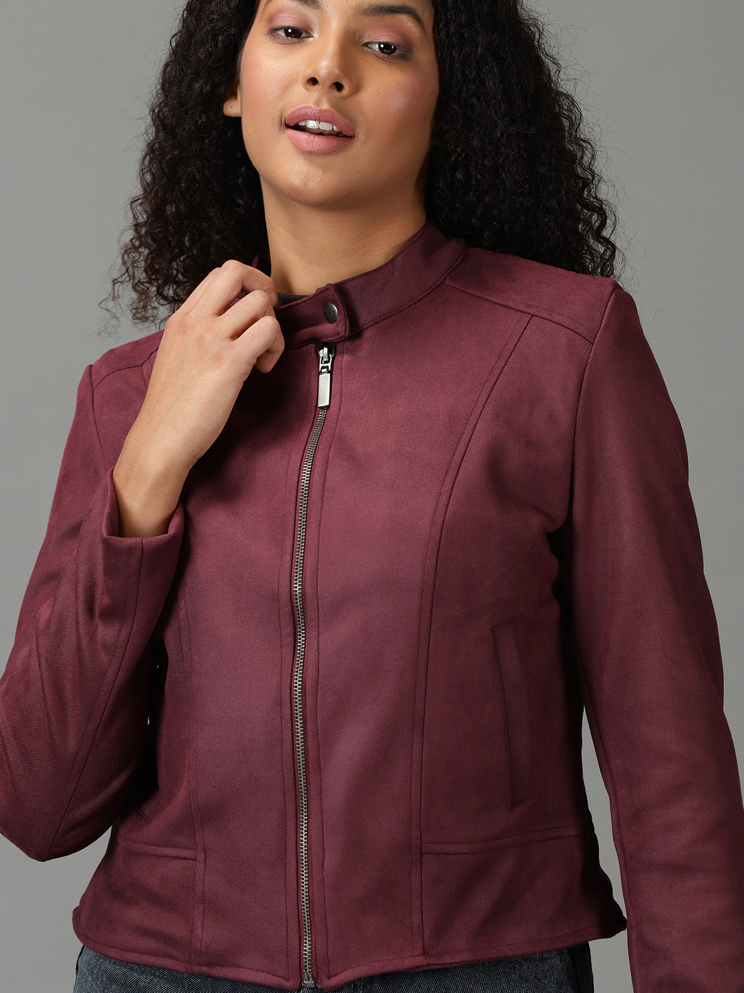 Women's Purple Solid Open Front Jacket