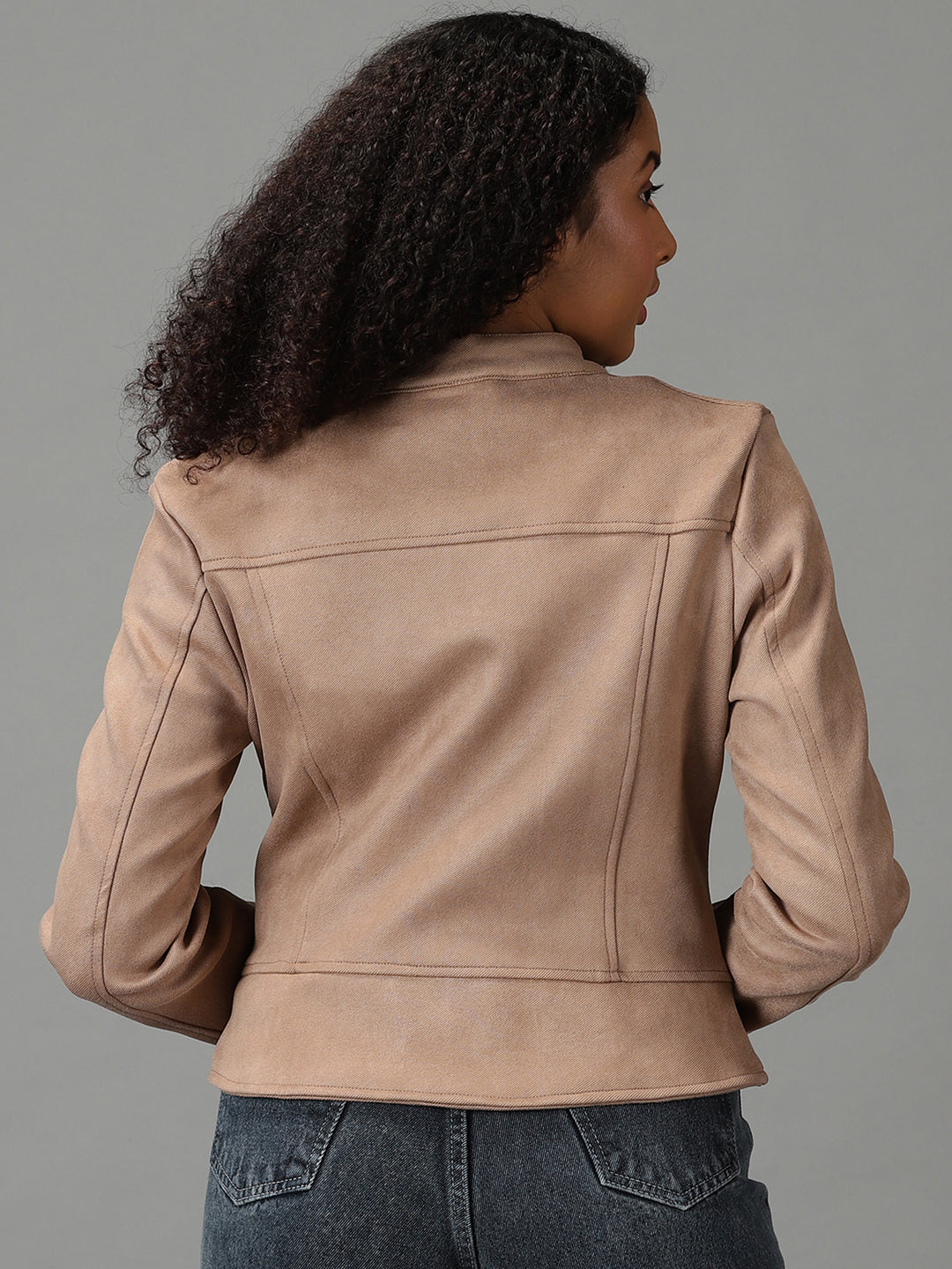 Women's Taupe Solid Open Front Jacket