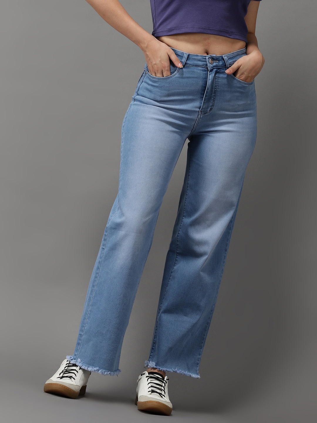 Women's Blue Jean Wide Leg High-Rise Light Fade Stretchable Jeans