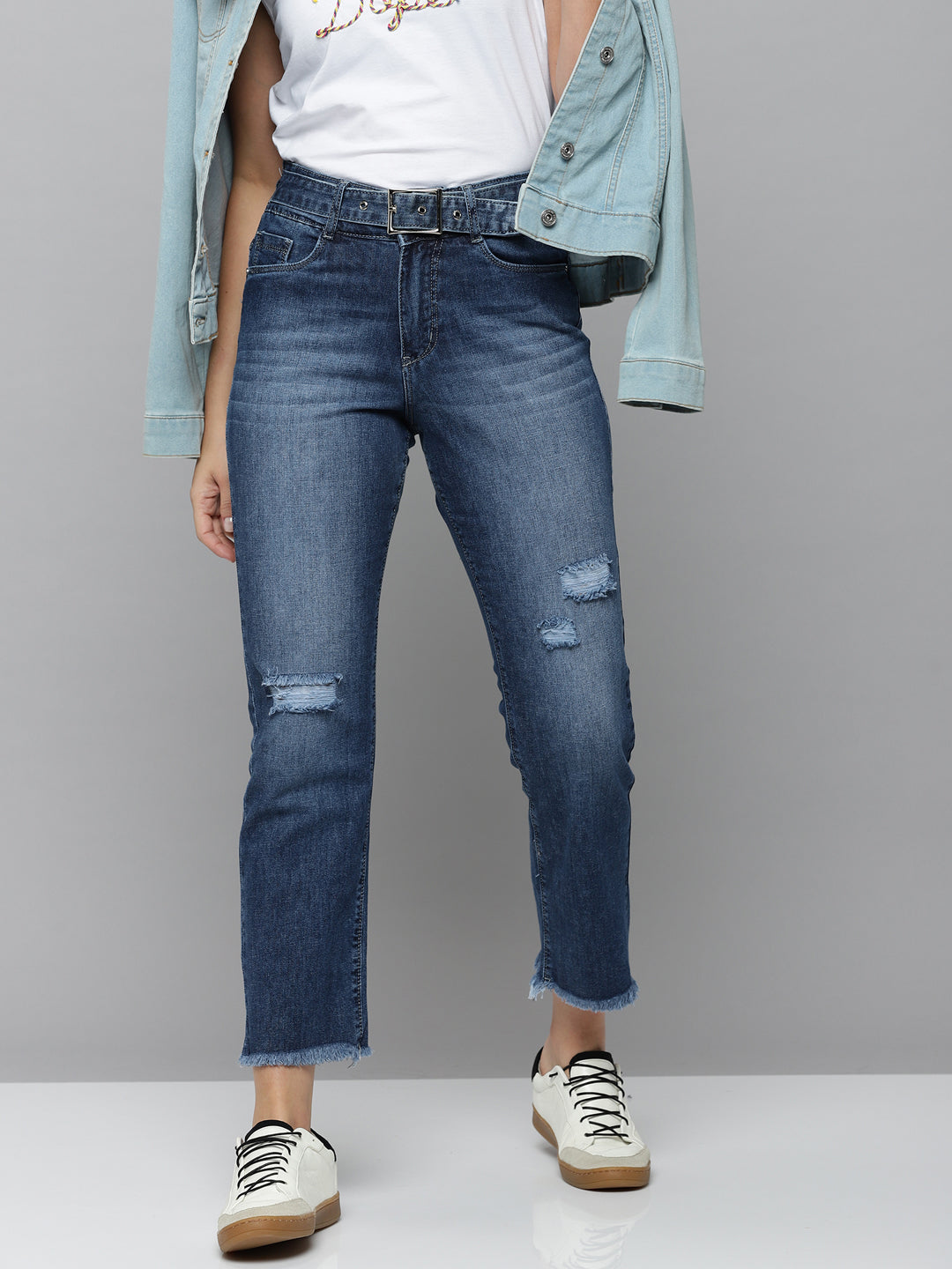 Women's Blue Solid Relaxed Fit Denim Jeans