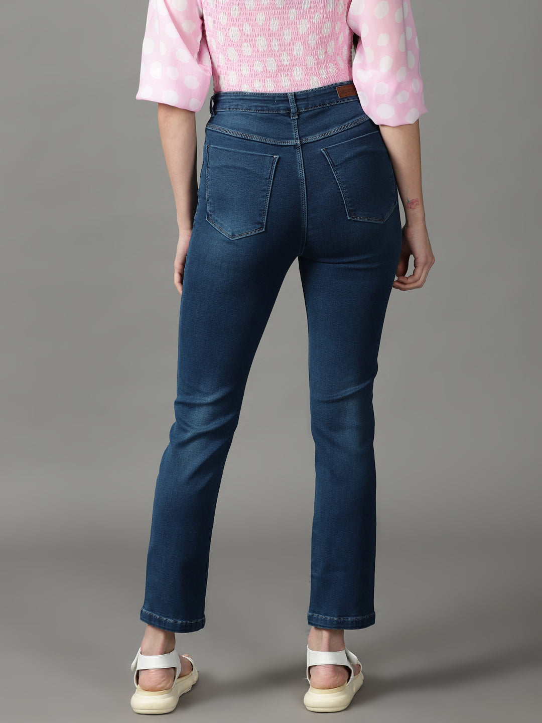 Women's Navy Blue Solid Fit Denim Jeans