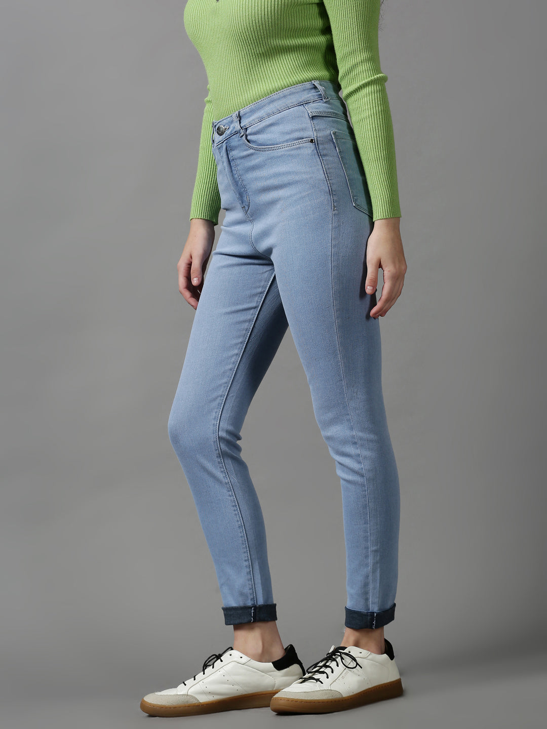 Women's Blue Solid Regular Fit Denim Jeans