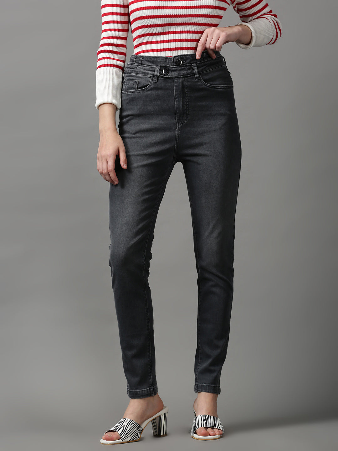 Women's Grey Solid Super Skinny Fit Denim Jeans