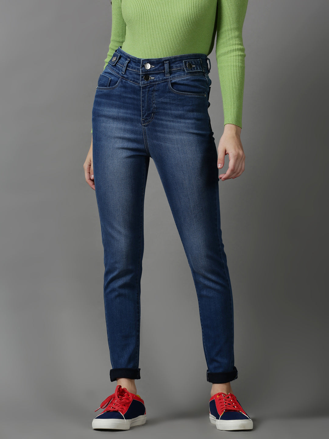 Women's Blue Solid Slim Fit Denim Jeans