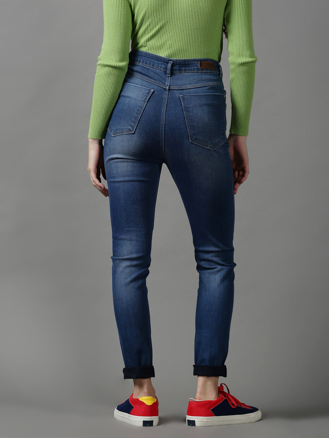 Women's Blue Solid Slim Fit Denim Jeans