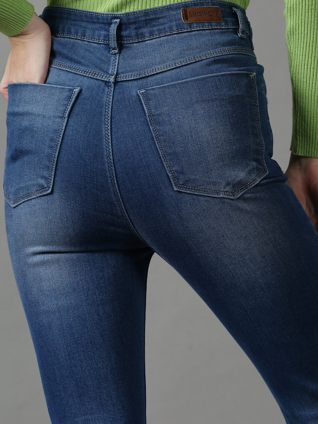 Women's Blue Solid Slim Fit Denim Jeans