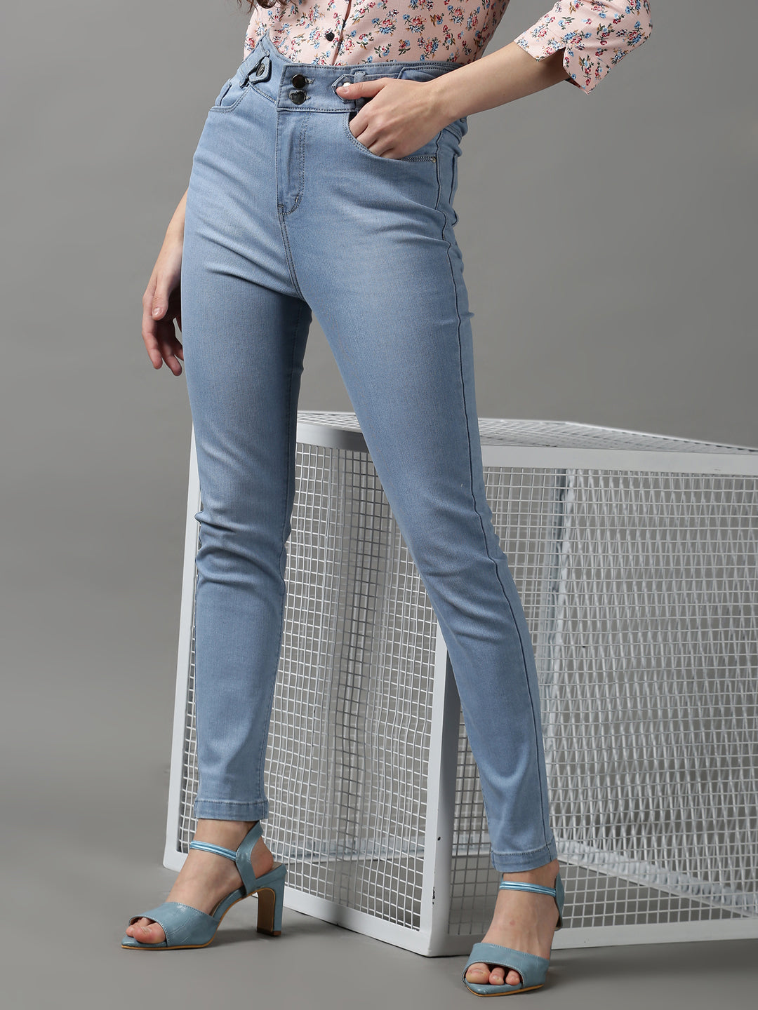 Women's Blue Solid Skinny Fit Denim Jeans