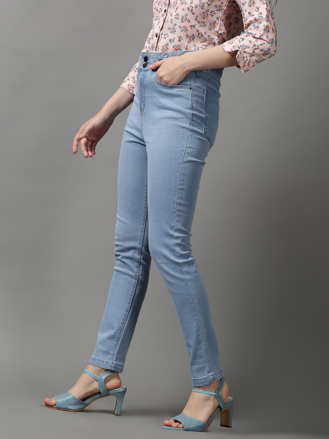 Women's Blue Solid Skinny Fit Denim Jeans