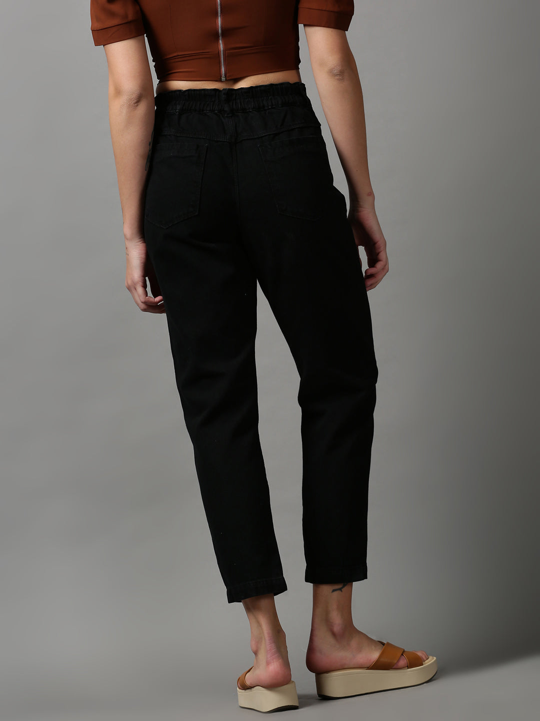 Women's Black Solid Mom Fit Denim Jeans