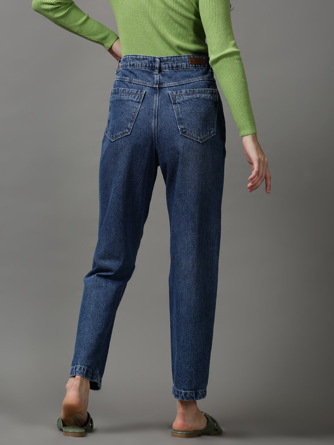 Women's Blue Solid Boyfriend Fit Denim Jeans