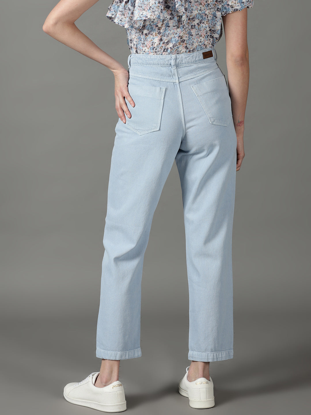 Women's Blue Solid Relaxed Fit Denim Jeans