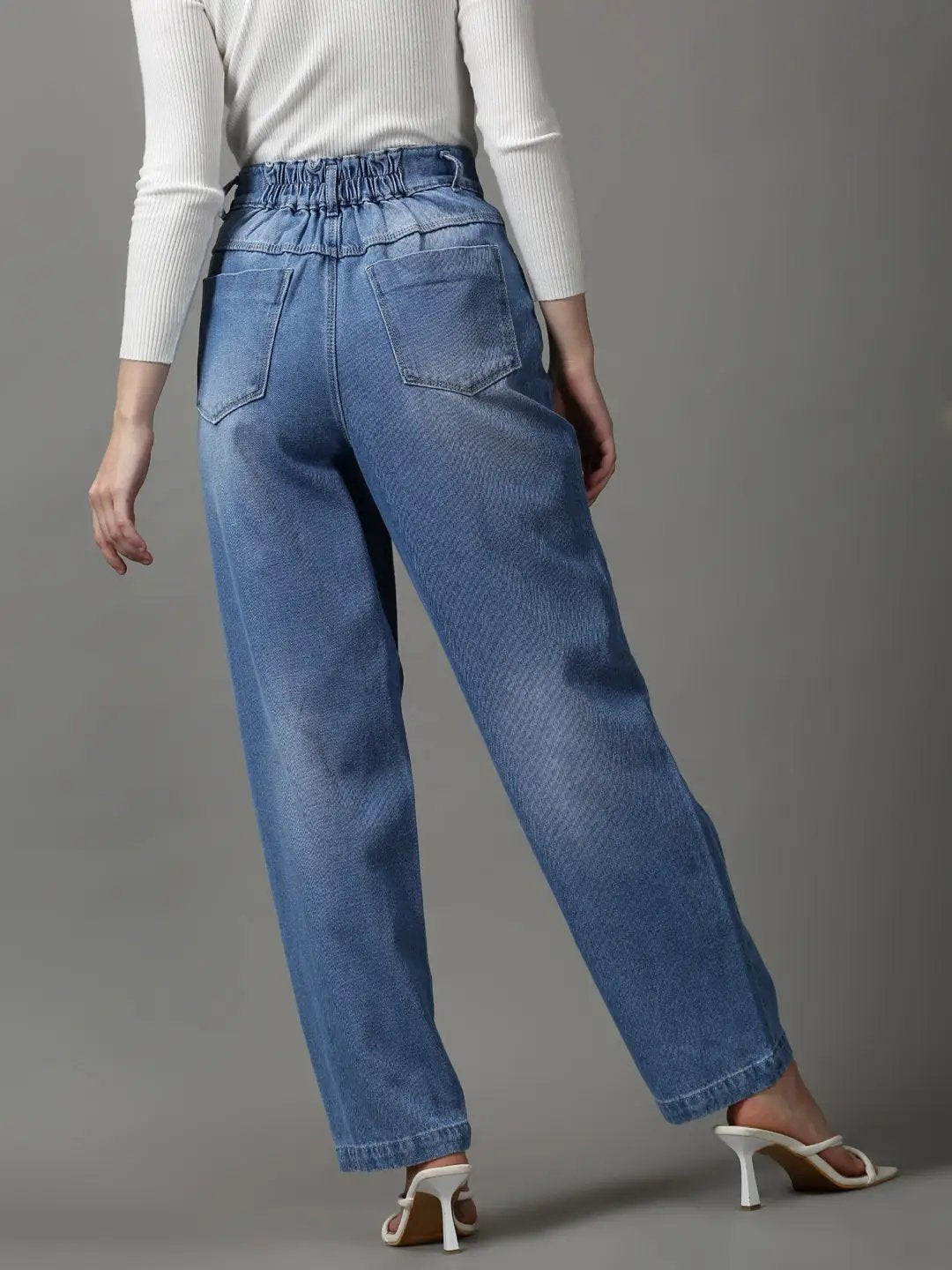 Women's Blue Solid Straight Fit Denim Jeans