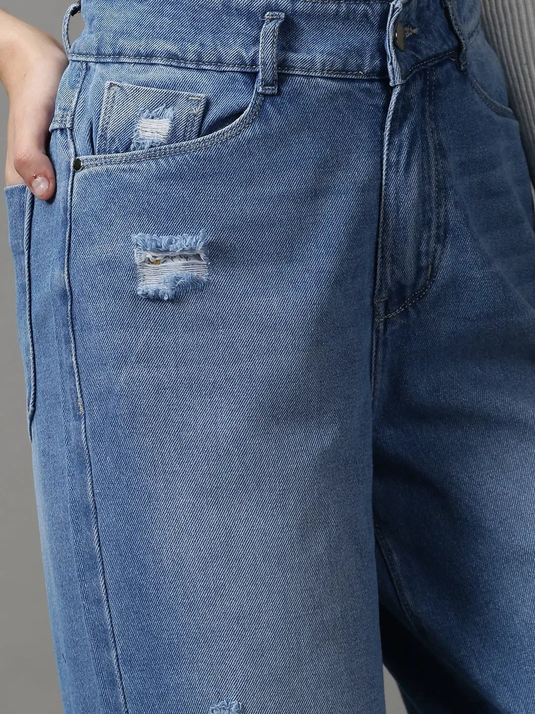Women's Blue Solid Straight Fit Denim Jeans