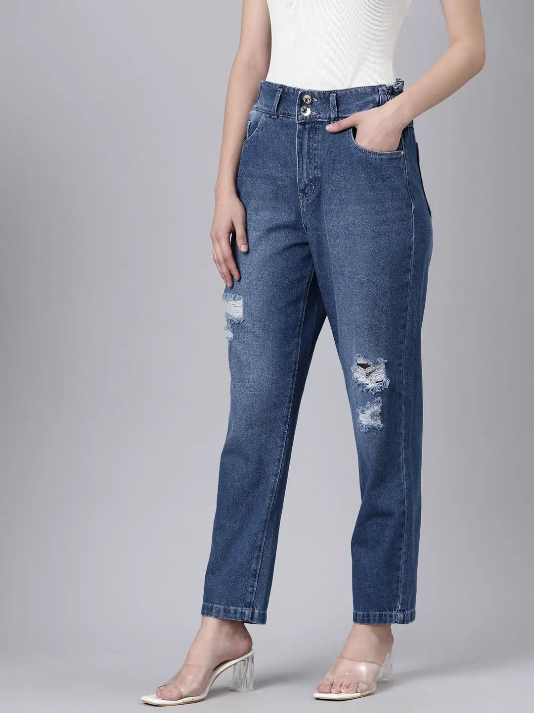 Women's Violet Straight Fit Acid Wash Stretchable Clean Look Denim Jeans