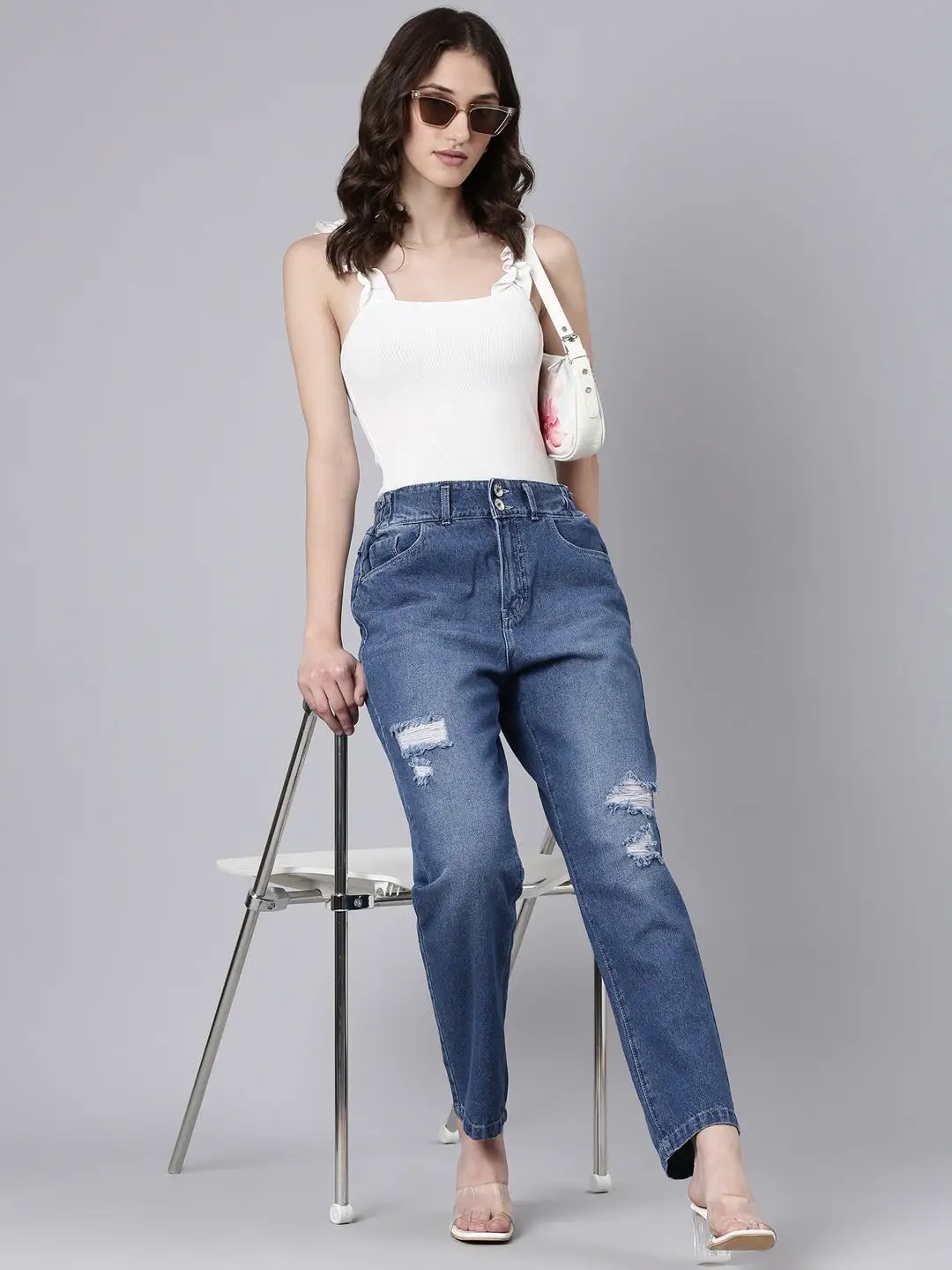 Women's Violet Straight Fit Acid Wash Stretchable Clean Look Denim Jeans