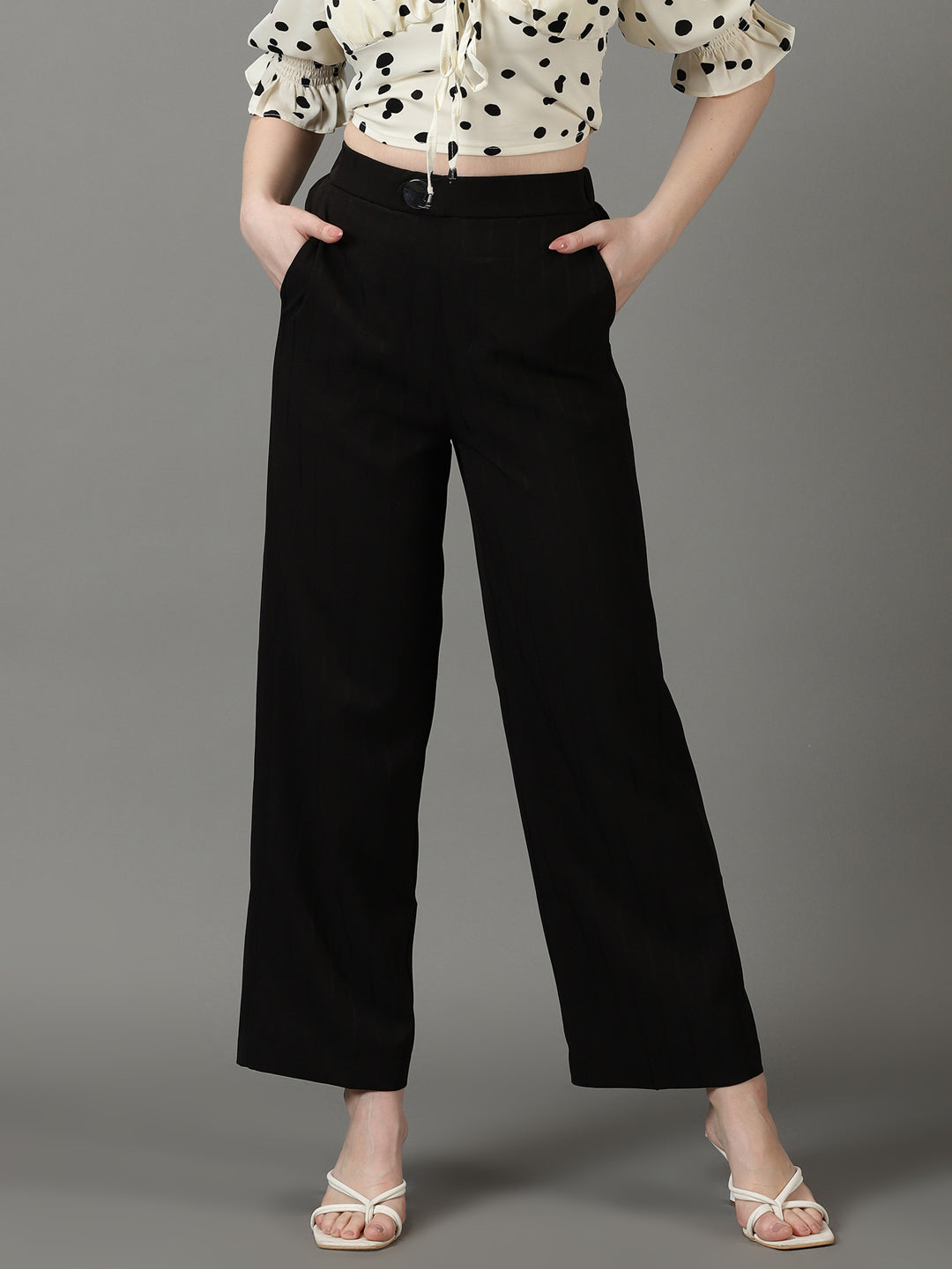 Women's Black Striped Parallel Trouser