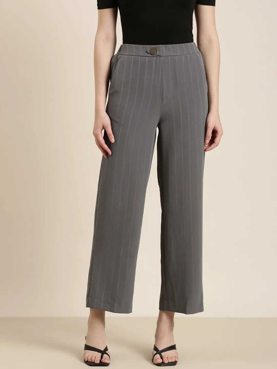 Women's Grey Solid Formal Trouser