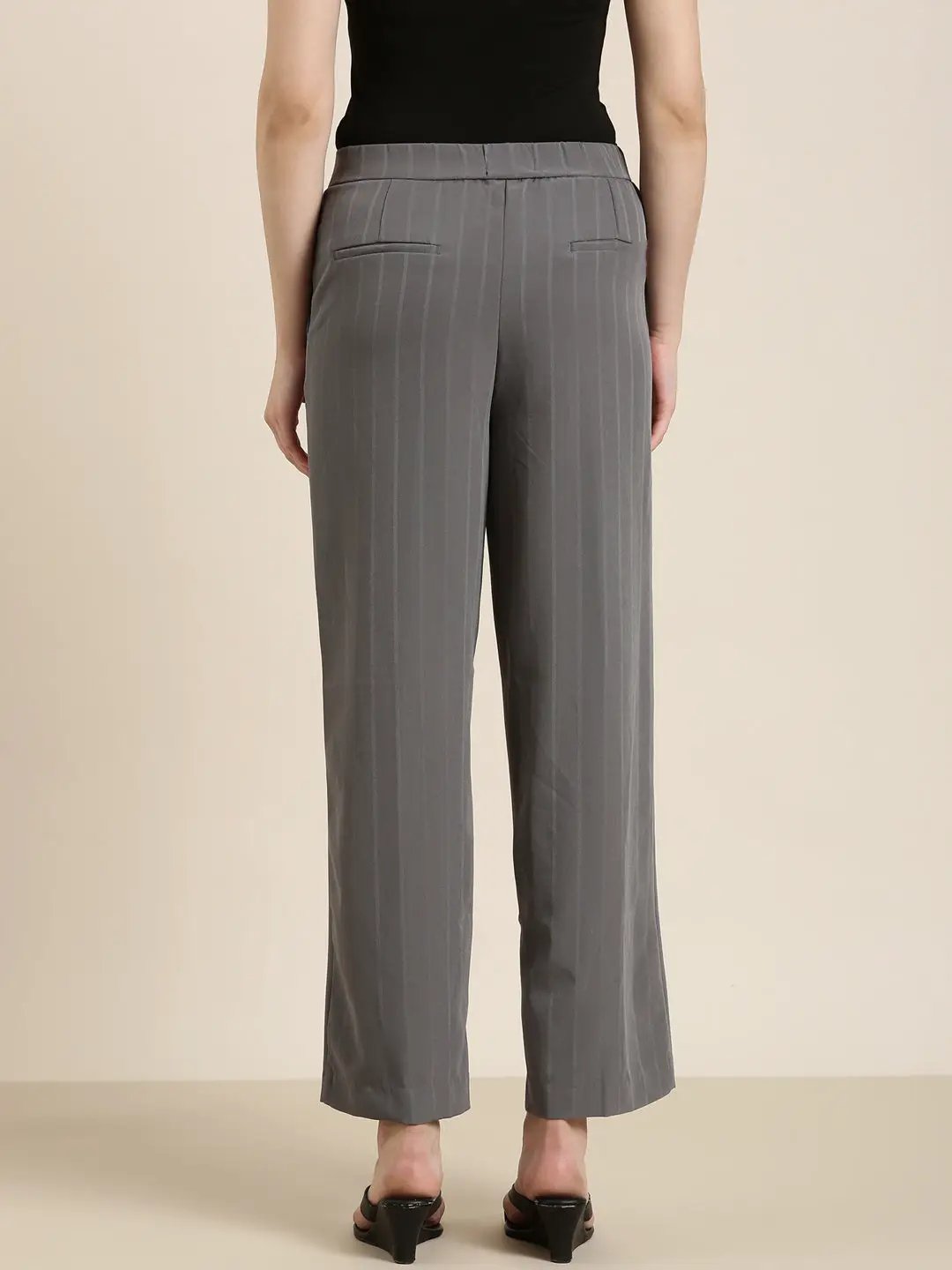 Women's Grey Solid Formal Trouser