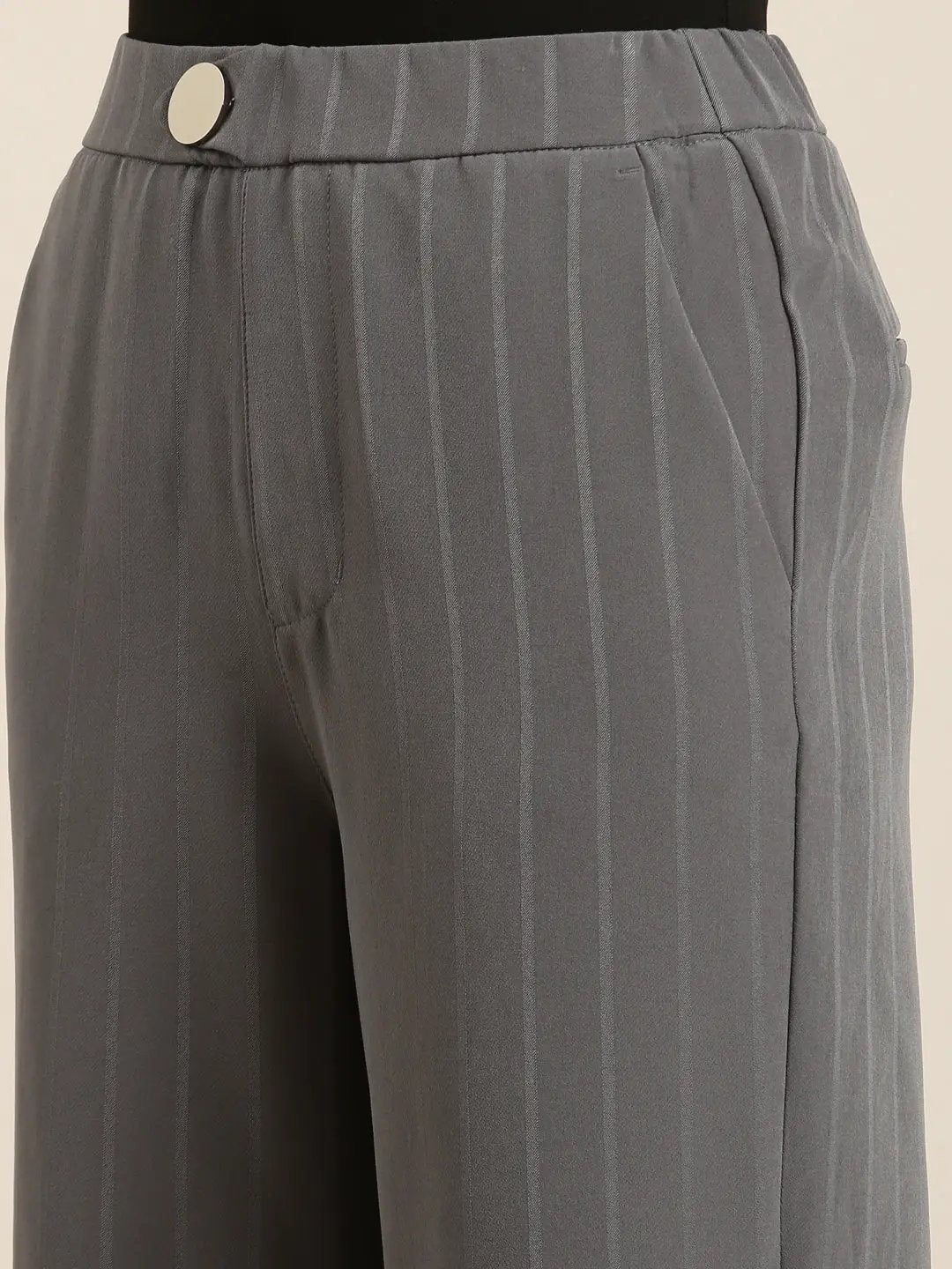 Women's Grey Solid Formal Trouser