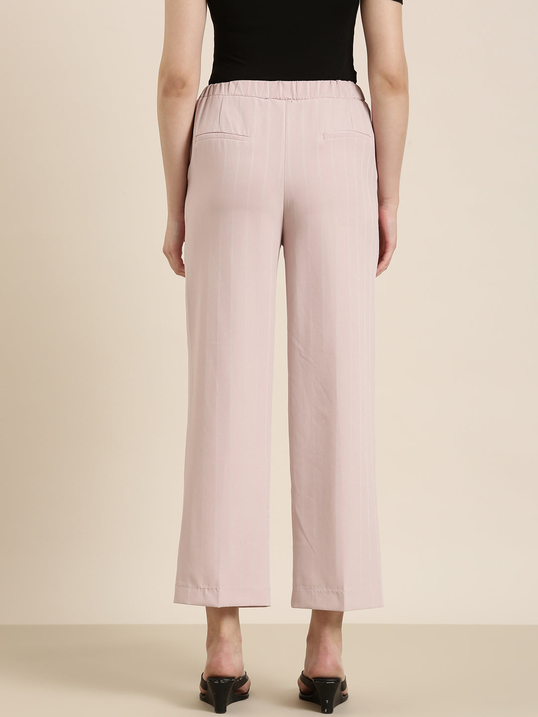 Women Pink Striped Parallel Trouser