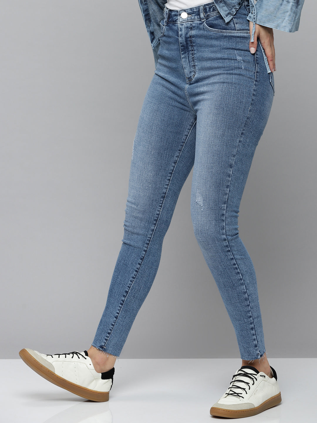 Women's Blue Solid Skinny Fit Denim Jeans