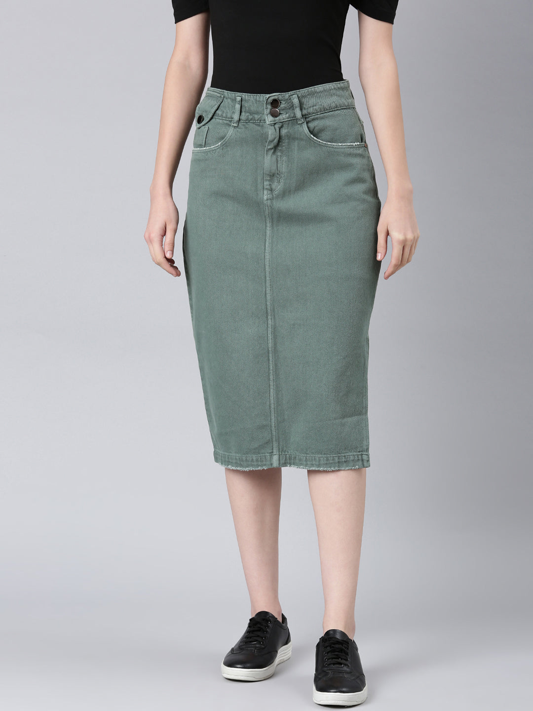 Women's Green Solid Pencil Skirt