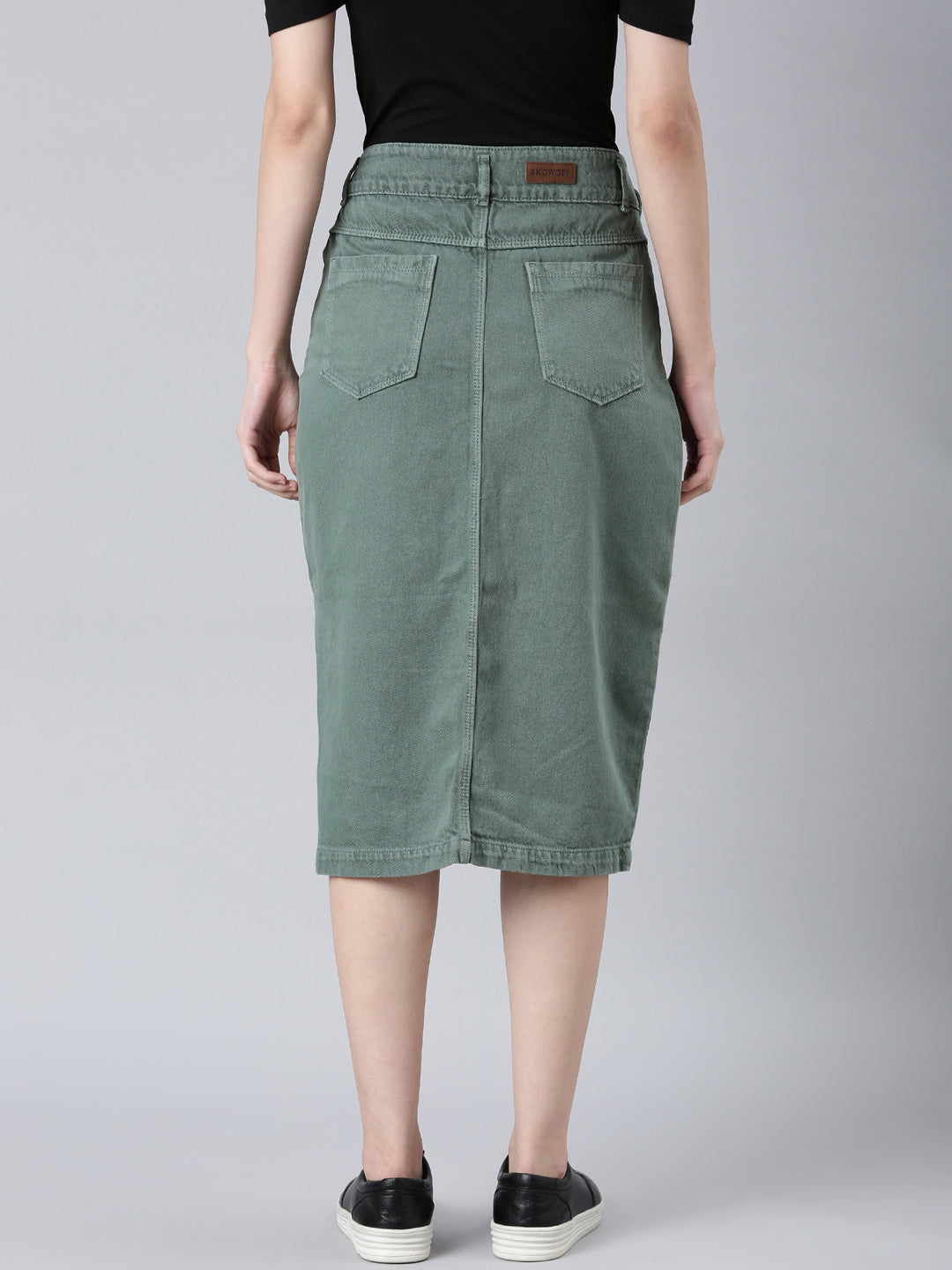 Women's Green Solid Pencil Skirt