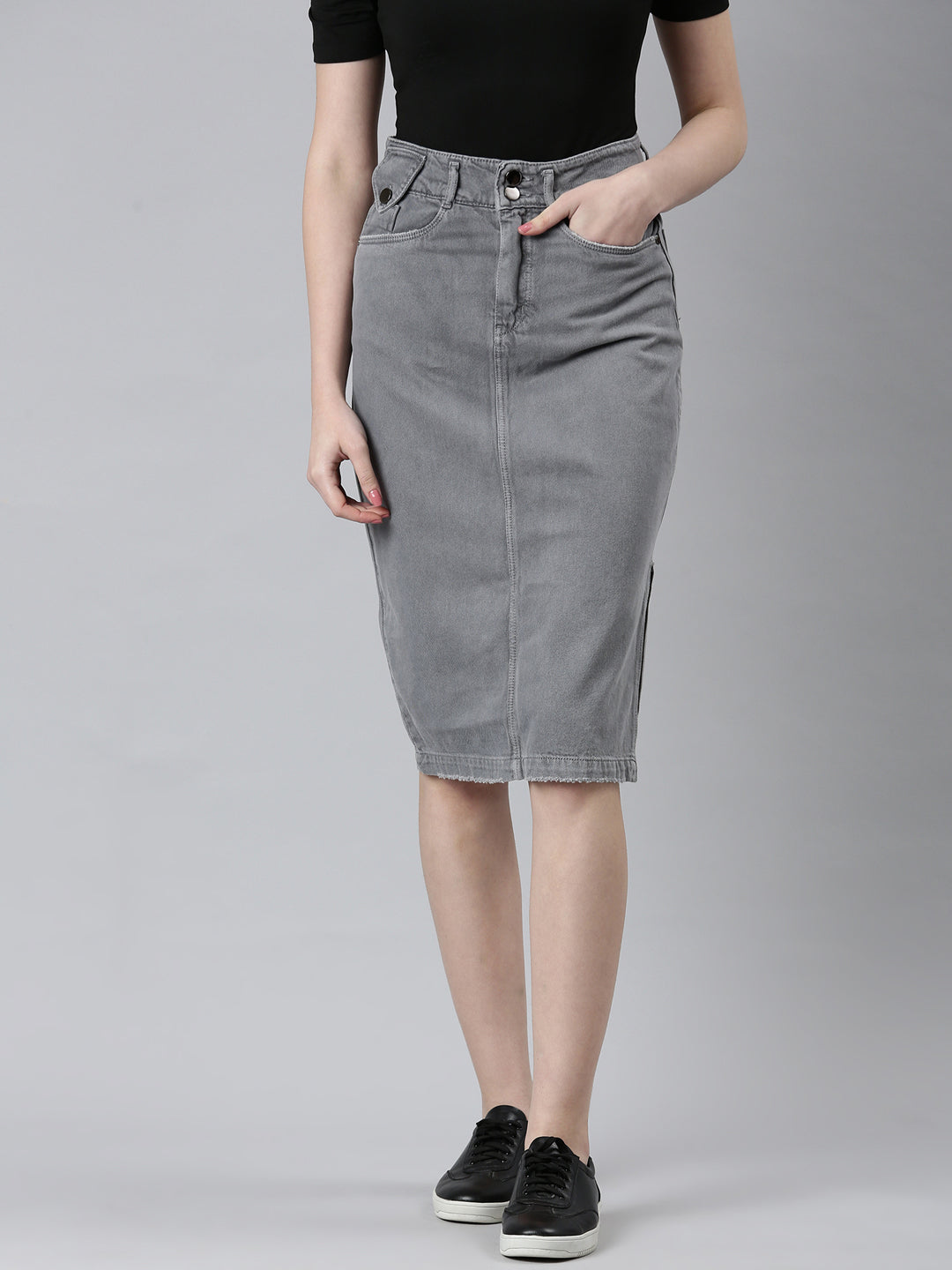 Women's Grey Solid A-Line Skirt